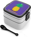 Bento Box Stackable Lunch Box with 2 Compartments Leak-Proof Food Storage Containers Psych Pineapple Quote Bento Lunch Box for Adults Lunch Containers with Utensil Set