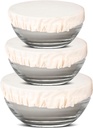 3-Pack Organic Bowl Cover Stretchable Reusable Linen Lids Food Storage Bowl Covers for Leftovers | 100% Cotton Cloth Machine Washable (M,L,XL)