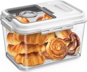 Bread Box Airtight Bread Container for Homemade, Clear Bread Storage for Kitchen Countertop, Time Recording Bread Holder, Bread Keeper with Lid for Toast, Bagel, Donut and Cookies, White