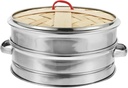 Cabilock Steaming Cooker Double-eared Lid Bamboo Steam Basket Essential Kitchen Tool Random Style