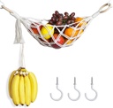 Fruit Hammock Under Cabinet for Kitchen Macrame Haning Fruit Basket for Veggies Space Saving in Kitchen, Boat or RV
