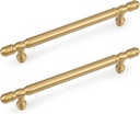 5 Pack Brushed Gold Solid Brass Cabinet Handles,Kitchen Drawer Pulls, 5 Inches Furniture Door Handles for Cupboard Bedroom Wardrobe(Antique)