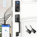 Smart Keyless Entry Door Lock Set w/Front Door Handle, 0.1s Fingerprint Biometric Unlock, Auto Lock, APP Remote/Passcodes/Cards Control, Keypad Deadbolt, Easy Install for Entry Bedroom