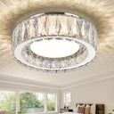 11 Inch Chrome Modern Luxury Crystal Flush Mount Ceiling Light Fixture,5CCT 3000K-6000K 24W,Round Small Dimmable Led Chandelier Hallway Lighting for Entryway,Kitchen,Bedroom,Laundry Room