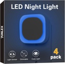 4 Pack Azure Night Light, Crisp Modern Glow with Dimmable Soft Light & Indirect Reflection, Auto Dusk to Dawn Sensor, Plug in LED Nightlight for Bathroom,Toilet, Kitchen Counter, Modern Decor