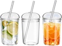 DOITOOL Glass Cups with Lids and Straws: 3PCS 32oz Glass Coffee Ice Tea Water Cocktail Cups Clear Glass Drinking Cup Reusable Tumbler with Lid and Straw for Tea Juice Iced Coffee