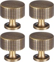 4 Pack Brushed Brass Cabinet Knobs with Screws, 1.1 Inch Antique Brass Drawer Knobs & Dresser Pulls for Cabinets, Wardrobe, Closet