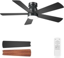 Ceiling Fans with Lights, 48 inch Low Profile Ceiling Fan with Light and Remote Control, Flush Mount, Reversible, 3CCT, Noiseless, Modern Black Ceiling Fan for Bedroom, Indoor/Outdoor Use