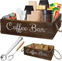 INFTYLE Coffee Station Organizer - Wooden Coffee Bar Organizer with 3 Removable Dividers,Coffee Pod Holder Storage Basket with Coffe Spoon, Coffee Station Holder for Coffee Bar Decor, Coffee Lover