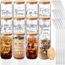 12 Pcs Team Appreciation Gift for Coworker Housekeeping Gift Mason Jar Glass Cup 16 oz Coffee Drinking Jar with Lid and Straw Cleaning Brush Drinking Cup Christmas Thank You for Employees Women