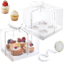 5 Pcs clear cupcake boxes with complimentary gift ribbon, 12 Count cup container, plastic cupcake tray, suitable for desserts, cookies, muffins, pastries (White, 4 Counts/5 pcs)