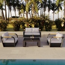 EAST OAK Life Chatter Patio Furniture Set, Outdoor Furniture Corner Sofa Set with Round Coffee Table, 5 Seats Sofa Deep Seating with Thick & Washable Cushions, Earth Black & Misty Grey