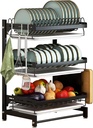 Stainless Steel Over Sink Dish Rack Wall Mounted 3 Tier Storage Space Saving Plate Drying Rack Kitchen Drainage Solution Durable and Stylish Dish Holder.(Negro Vertical)