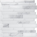 Art3d 10-Sheet Premium Stick On Kitchen Backsplash Tiles, 12"x12" Peel and Stick Self Adhesive Wall Tiles, White Marble Design