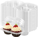50 Pcs 2 Compartment Cupcake Containers, Clear Cupcake Box with 2 Cavities, Stackable Cupcake Boxes with Lid,Plastic Deep Dome Cupcake Carrier Holder Box for Cup Cakes Pies Muffins, BPA Free