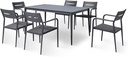 Island Retreat Bali Contemporary 7 Piece Outdoor Dining Set – Weatherproof Power-Coated Aluminum Table & Stackable Durable Textilene Mesh Chairs - Pool & Patio Dining Set for 6 People, Slate Grey
