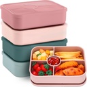 4 Pack Silicone Bento Boxes for Adults, 5 Compartment Reusable Lunch Containers with Sauce Section, Leakproof Meal Prep Snack Box Microwave & Dishwasher Safe for Work School Office(Pink Green Color)