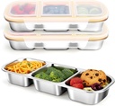 Stainless Steel Snack Containers, Reusable Snack Containers with Lids Stainless Steel Lunch Box with 3 Compartment Divided Food Storage for Home Work Travel Outdoor Camping (Yellow 3 Pack)