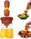 Oil Dispenser Bottle with Silicone Brush, 2 in 1 Dropper Measuring Glass Oil Bottle for Kitchen BBQ Grill Baking Air Fryer Oven & More (Red)