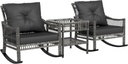 Outsunny Wicker Outdoor Rocking Chair Set, 3 Piece Patio Furniture Set with Padded Cushions and Storage Coffee Table, 2-Seater PE Rattan Bistro Set for Garden Backyard Porch, Gray