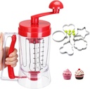 Batter Dispenser Pancake Dispenser with Mixer and Measuring Scale Cupcake Waffle Batter Dispenser with 5 Baking Molds (Red)