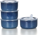Ceramic Bowls Set with Lids: Set of 4 Microwave Safe Bowls for Soup Meal Prep Cereal Salad Fruit - Food Storage Containers with Lids for Work Lunch Pinic Camping - Glaze Blue A