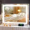 Makeup Vanity Mirror with Lights 20" L x 26" W Large LED Makeup Mirror, Light up Mirror with 10X Magnification and USB Charging Port, Dimmable 3 Modes, Touch Screen Control White