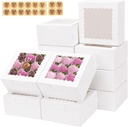 TOMNK 16pcs Cookie Boxes with Window, 6x6x3 Inches Bakery Boxes for Treats, Chocolate Covered Strawberries, Cupcake, Pastry(with Stickers)