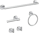 LAKETON Collection, 5-Piece Bathroom Hardware Accessories Set, Towel Ring, Adjustable Expandable Towel Bar, Two Towel and Robe Hook, Toilet Paper Holder, Wall Mounted, Plated Chrome
