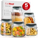 EatNeat 5‑Piece Airtight Glass Canister Set with Clamp Lids – 17 to 68 oz Jars for Kitchen Pantry Storage – Giftable Food Containers for Dry Goods & Countertop – Includes Labels & Marker