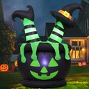 GOOSH 5 FT Halloween Inflatables Witches Outdoor Decorations Blow Up Yard Witch Cauldron with Built-in LEDs for Garden Lawn Indoor Party Holiday Decor