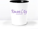 Kansas City KS Ceramic 1.5 Ounce Souvenir Shot Glass - White With Black Interior - Bachelor & Bachelorette Party Favors - Bridesmaid & Groomsmen Present - Kansas Home Town Decoration