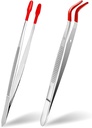 Craft Tweezers with Rubber Tips, 2 Pcs Metal Sticker Tweezer with Soft PVC Coated Curved Angled Tweezers Anti-Static Non-slip Industrial Clip Tong Tools for Lab Jewelry Making DIY Crafting Stamp Coin