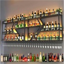 Wine Rack Wall Mounted With LED Light Metal Floating Shelves With Hanging Wine Glass Holder Liquor Bottle Display Shelf Industrial Storage Racks For Bar Wine Cellar Kitchen Decorate Black/Gold (