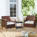 3PCS Outdoor Patio Furniture Set Outdoor Furniture Set with Table Outside Lawn Patio Chairs Set of 2 Patio Conversation Sets Bistro Wicker Patio Set for Backyard Porch Balcony Garden (Brown)