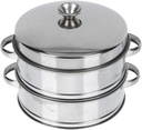 Steamer Insert Pans Stainless Steel Stackable Food Steamer Insert Pot Basket with Handles and Lid for Baking Steaming Dumplings Fish Vegetables Chicken Casseroles 24x21cm (Color : Silver, Size : 22x