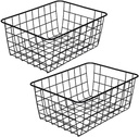 Kitchen Wire Baskets Farmhouse Decor Metal Food Storage Organizer, Household Refrigerator Bin with Built-in Handles for Cabinets,Pantry Set of 2 Black