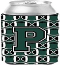 Caroline's Treasures CJ1071-PCC Letter P Football Green and White Can or Bottle Hugger Cooler Washable Drink Sleeve Collapsible Beverage Insulated Holder, Can Hugger, Multicolor