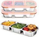 Stainless Steel Snack Containers, Reusable Snack Containers with Lids Stainless Steel Lunch Box with 3 Compartment Divided Food Storage for Home Work Travel Outdoor Camping (Orange 3 Pack)
