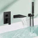 FAHKNS Wall-mounted Bathtub Faucet Black Matte, Bathtub Filler Faucet Solid Brass with Single Handle Handheld Shower and Water Pressure Balance Valve