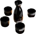 ZEALMAX Set of 5 Home Restaurant Sake Cups, Retro Ceramic Wine Jug Wine Sets for Household Use, Black