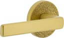 Viaggio CLOMLTLUS_PSG_234_LH Motivo Left Handed Solid Brass Passage Door Lever Set with Lusso Lever and Circolo Leather Rosette - 2-3/4" Backset - Satin Brass