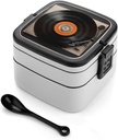 Vintage Vinyl Record Stackable Bento Box - Double Layer Leakproof Lunch Container with Compartments, BPA-Free PP Lunch Box for Work Travel Camping
