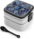 Plaid with White Stripes Bento Box Adult Lunch Box All-in-One Lunch Containers with Removable Compartments Double Layer Bento Lunch Box with Spoon And Handle Stackable Lunchbox