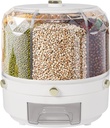 360° Rotating Rice Dispenser,13.2 Lbs Rice Containers Storage, Dry Food Dispenser with 6 Compartments Holder, Multifunctional Sorting Grocery Bin for Kitchen Storage of Small Grains, Beans, Rice,White