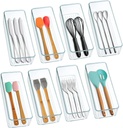 Hudgan 8 Pack Clear Plastic Drawer Organizer Bins Set, Stackable Cutlery Storage Bins Trays for Organizing Kitchen, Bathroom, Office, Crafts, Gadgets, Cabinet Supplies