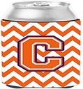 Caroline's Treasures CJ1062-CCC Letter C Chevron Orange and Regalia Can or Bottle Hugger Cooler Washable Drink Sleeve Collapsible Beverage Insulated Holder, Can Hugger, Multicolor
