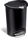 simplehuman 50 Liter / 13 Gallon Semi-Round Kitchen Step Trash Can with Secure Slide Lock, Black Plastic