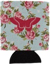Caroline's Treasures BB1030-RS-BU-CC Butterfly Shabby Chic Blue Roses BB1030 Can or Bottle Hugger, Blue Cooler Washable Drink Sleeve Collapsible Beverage Insulated Holder, Can Hugger, Multicolor