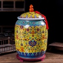 Ceramic Rice Bucket, Ceramics Rice Jar with Lid, Food Storage Container Kitchen Sealed Jar, Kitchen & Pantry Organization for Rice, Big Dry Food Dispenser(11 Lbs)